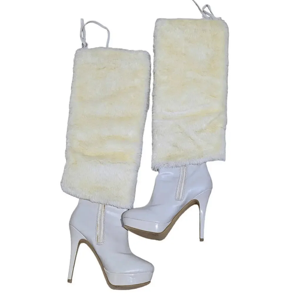 Colin Stuart Women's Cream Faux Fur Platform Stiletto Heeled Boot Size 6
